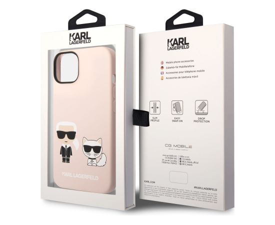 Karl Lagerfeld and Choupette Liquid Silicone Case Aizsargapvalks priekš iPhone 14 Plus / rozā Neoriģinālie Maciņi