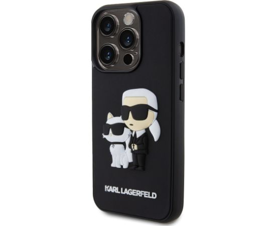 Karl Lagerfeld 3D Rubber Karl and Choupette Case Aizsargapvalks priekš iPhone 15 Pro / melns Neoriģinālie Maciņi