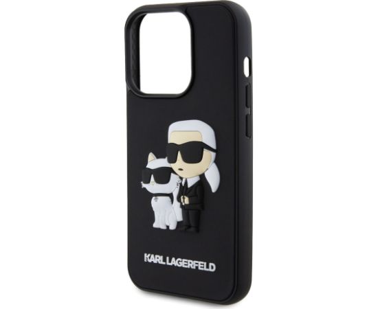 Karl Lagerfeld 3D Rubber Karl and Choupette Case Aizsargapvalks priekš iPhone 15 Pro / melns Neoriģinālie Maciņi