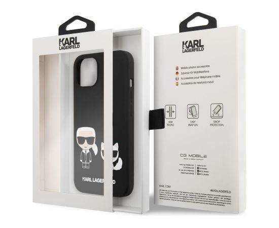 Karl Lagerfeld MagSafe Liquid Silicone Karl and Choupette Case Aizsargapvalks priekš iPhone 14 Plus / melns Neoriģinālie Maciņi