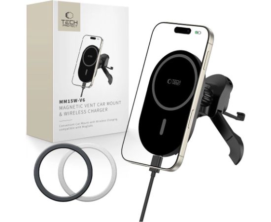 Tech-Protect MM15W-V6 Magnētiskais MagSafe turētājs automašīnas ventilācijas atverei - melns Telefonu Turētāji Auto Velo Moto