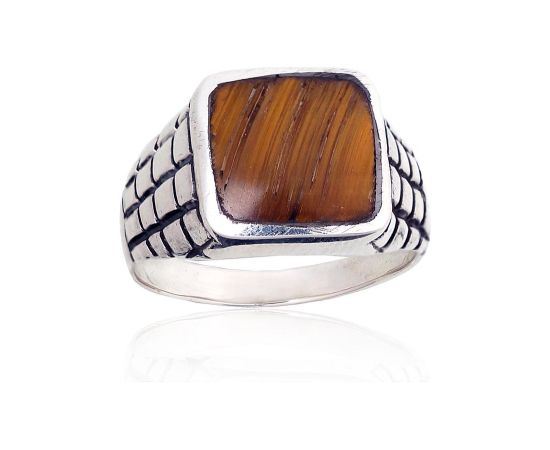 Sudraba gredzens #2101862(POx-Bk)_TE, Sudrabs 925°, oksids (pārklājums), Tīģeracs, Izmērs: 20, 9.5 gr. Viriešiem