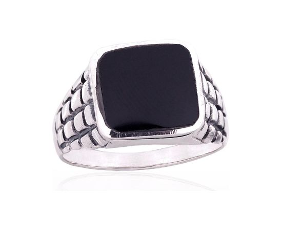 Sudraba gredzens #2101862(POx-Bk)_ON, Sudrabs 925°, oksids (pārklājums), Onikss, Izmērs: 19.5, 9.9 gr. Viriešiem