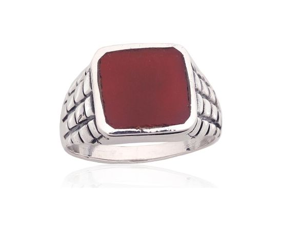 Sudraba gredzens #2101862(POx-Bk)_CA, Sudrabs 925°, oksids (pārklājums), Serdoliks, Izmērs: 20, 9.9 gr. Viriešiem