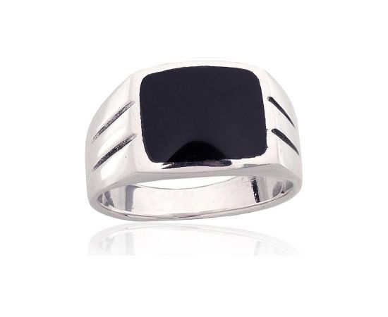 Sudraba gredzens #2101860(POx-Bk)_ON, Sudrabs 925°, oksids (pārklājums), Onikss, Izmērs: 19.5, 7.8 gr. Viriešiem