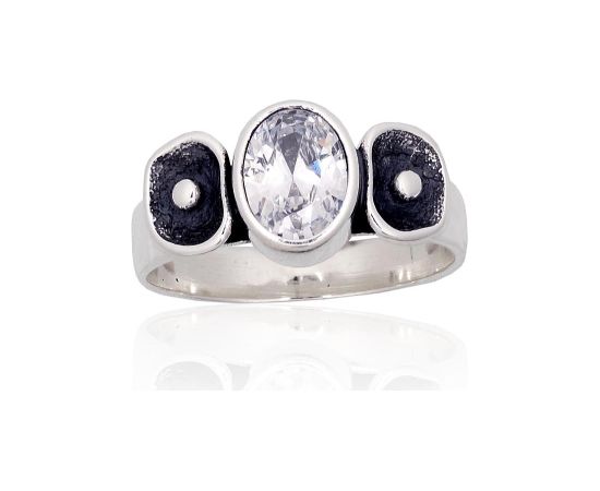 Sudraba gredzens #2101828(POx-Bk)_CZ, Sudrabs 925°, oksids (pārklājums), Cirkoni, Izmērs: 19, 4.1 gr. Sieviešu