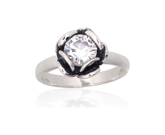 Sudraba gredzens #2101827(POx-Bk)_CZ, Sudrabs 925°, oksids (pārklājums), Cirkoni, Izmērs: 18.5, 4.4 gr. Sieviešu