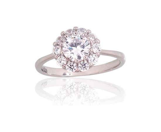 Sudraba gredzens #2101821(PRh-Gr)_CZ, Sudrabs 925°, rodijs (pārklājums), Cirkoni, Izmērs: 17, 2.8 gr. Saderināšanās gredzeni