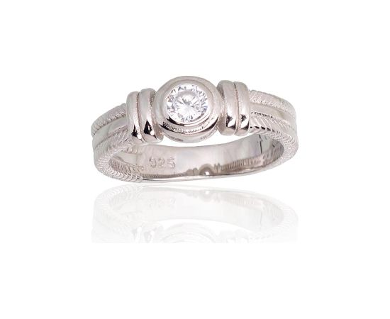 Sudraba gredzens #2101796(PRh-Gr)_CZ, Sudrabs 925°, rodijs (pārklājums), Cirkoni, Izmērs: 18.5, 4.3 gr. Saderināšanās gredzeni