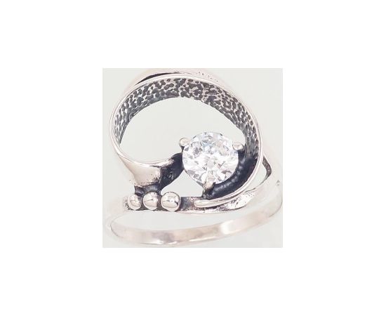 Sudraba gredzens #2101566(POx-Bk)_CZ, Sudrabs 925°, oksids (pārklājums), Cirkoni, Izmērs: 18, 2.9 gr. Sieviešu