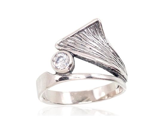 Sudraba gredzens #2101407(POx-Bk)_CZ, Sudrabs 925°, oksids (pārklājums), Cirkoni, Izmērs: 17.5, 3.3 gr. Sieviešu