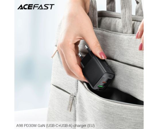 Сетевая зарядка Acefast A98 30W GaN USB-C/USB-A черная Зарядные устройства