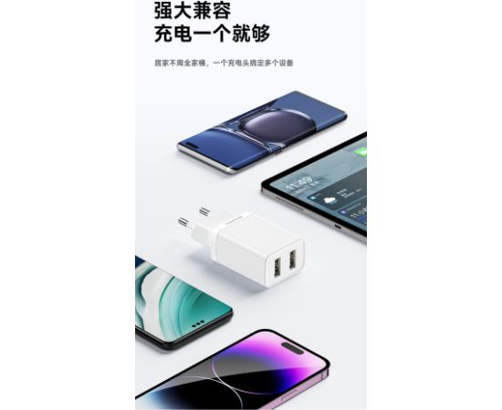 Charger Awei C15T-EU 10W 2xUSB-A + USB-A to USB-C cable 1.0m white Telefonu lādētāji 220v