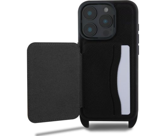 Karl Lagerfeld Saffiano Crossbody Strap Karl and Choupette Case Aizsargapvalks priekš iPhone 16 Pro / melns Neoriģinālie Maciņi