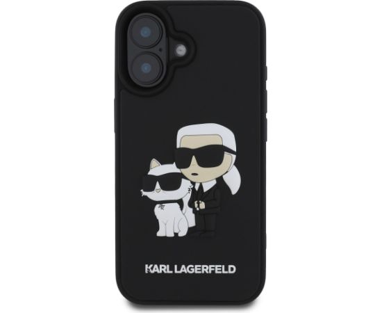 Karl Lagerfeld 3D Rubber Karl and Choupette Case Aizsargapvalks priekš iPhone 16 / melns Neoriģinālie Maciņi