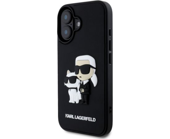 Karl Lagerfeld 3D Rubber Karl and Choupette Case Aizsargapvalks priekš iPhone 16 / melns Neoriģinālie Maciņi
