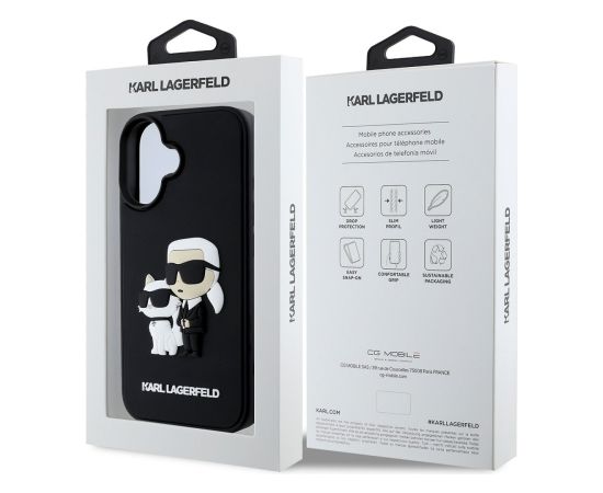 Karl Lagerfeld 3D Rubber Karl and Choupette Case Aizsargapvalks priekš iPhone 16 / melns Neoriģinālie Maciņi