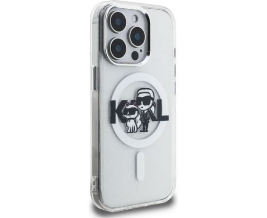 Karl Lagerfeld IML Glitter Karl and Choupette Sketch MagSafe Aizsargapvalks priekš iPhone 15 Pro Max / caurspīdīgs Neoriģinālie Maciņi