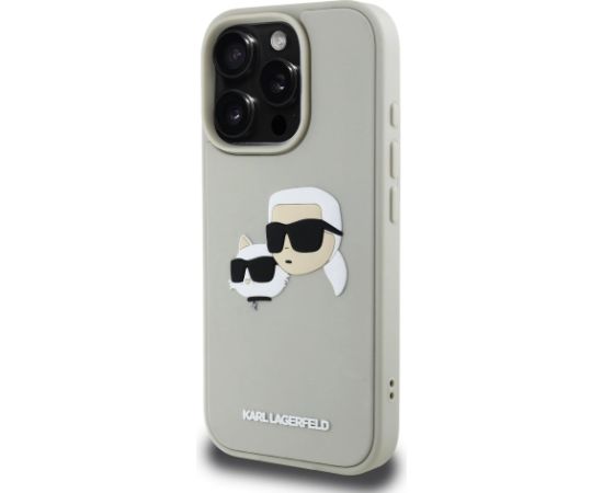 Karl Lagerfeld 3D Rubber Double Heads Case Aizsargapvalks priekš iPhone 16 Pro / bēšs Neoriģinālie Maciņi