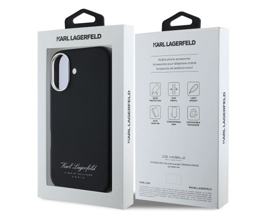 Karl Lagerfeld Grained PU Hotel RSG Case Aizsargapvalks priekš iPhone 16 / melns Neoriģinālie Maciņi