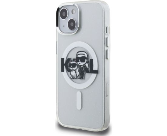 Karl Lagerfeld IML Glitter Karl and Choupette Sketch MagSafe Case Aizsargapvalks priekš iPhone 15 / caurspīdīgs Neoriģinālie Maciņi