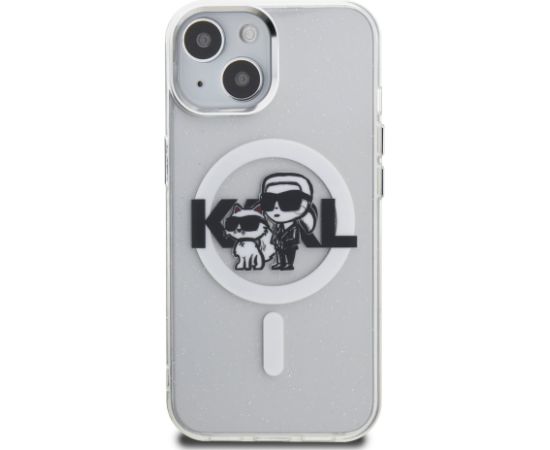 Karl Lagerfeld IML Glitter Karl and Choupette Sketch MagSafe Case Aizsargapvalks priekš iPhone 15 / caurspīdīgs Neoriģinālie Maciņi