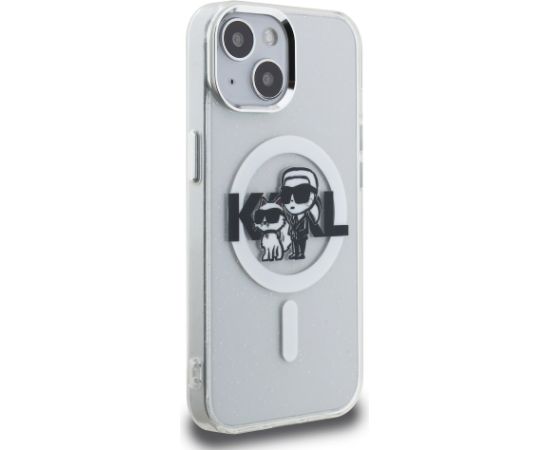 Karl Lagerfeld IML Glitter Karl and Choupette Sketch MagSafe Case Aizsargapvalks priekš iPhone 15 / caurspīdīgs Neoriģinālie Maciņi