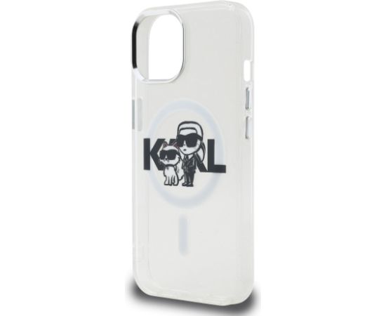 Karl Lagerfeld IML Glitter Karl and Choupette Sketch MagSafe Case Aizsargapvalks priekš iPhone 15 / caurspīdīgs Neoriģinālie Maciņi