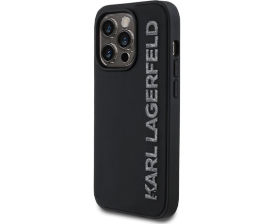 Karl Lagerfeld 3D Rubber Glitter Logo Case Aizsargapvalks priekš iPhone 14 Pro / melns Neoriģinālie Maciņi