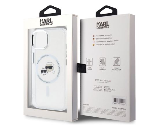 Karl Lagerfeld IML K&CH Heads Metal Frame MagSafe Case Aizsargapvalks priekš iPhone 15 / caurspīdīgs Neoriģinālie Maciņi