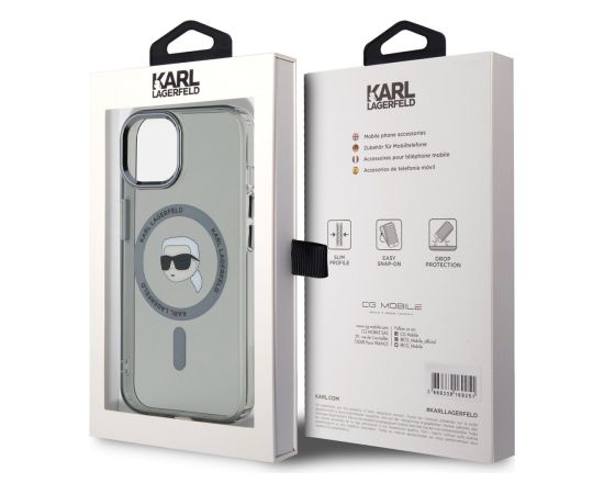 Karl Lagerfeld IML Karl Head Metal Frame MagSafe Aizsargapvalks priekš iPhone 15 / melns Neoriģinālie Maciņi