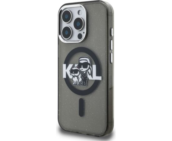 Karl Lagerfeld IML Glitter Karl and Choupette Sketch MagSafe Case Aizsargapvalks priekš iPhone 15 Pro / melns Neoriģinālie Maciņi