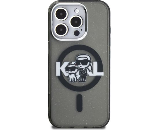 Karl Lagerfeld IML Glitter Karl and Choupette Sketch MagSafe Case Aizsargapvalks priekš iPhone 15 Pro / melns Neoriģinālie Maciņi