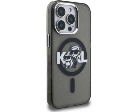 Karl Lagerfeld IML Glitter Karl and Choupette Sketch MagSafe Case Aizsargapvalks priekš iPhone 15 Pro / melns Neoriģinālie Maciņi