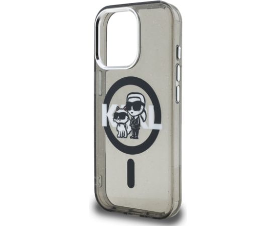 Karl Lagerfeld IML Glitter Karl and Choupette Sketch MagSafe Case Aizsargapvalks priekš iPhone 15 Pro / melns Neoriģinālie Maciņi