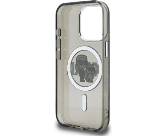 Karl Lagerfeld IML Glitter Karl and Choupette Sketch MagSafe Case Aizsargapvalks priekš iPhone 15 Pro / melns Neoriģinālie Maciņi