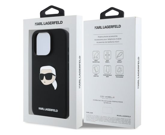 Karl Lagerfeld Liquid Silicone Karl Head MagSafe Case Aizsargapvalks priekš iPhone 16 Pro / melns Neoriģinālie Maciņi