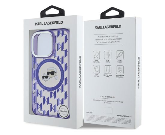 Karl Lagerfeld IML Monogram K&CH Heads MagSafe Case Aizsargapvalks priekš iPhone 16 Pro Max / violets Neoriģinālie Maciņi