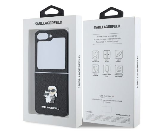 Karl Lagerfeld PU Saffiano Karl and Choupette Case Aizsargapvalks priekš Samsung Galaxy Z Flip 6/7 FE / melns Neoriģinālie Maciņi