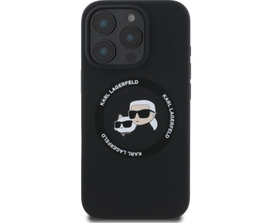 Karl Lagerfeld Liquid Silicone K&CH Heads MagSafe Case Aizsargapvalks priekš iPhone 16 Pro Max / melns Neoriģinālie Maciņi