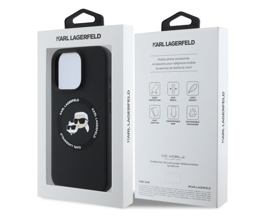 Karl Lagerfeld Liquid Silicone K&CH Heads MagSafe Case Aizsargapvalks priekš iPhone 16 Pro Max / melns Neoriģinālie Maciņi