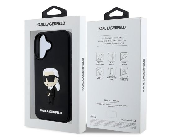 Karl Lagerfeld 3D Rubber Ikonik Case Aizsargapvalks priekš iPhone 16 / melns Neoriģinālie Maciņi