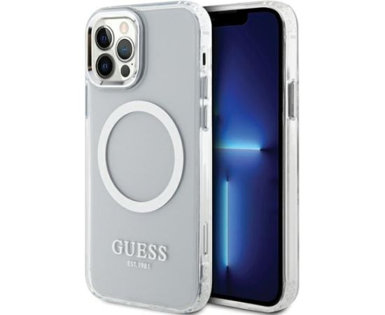 Guess GUHMP12MHTRMS iPhone 12|12 Pro 6.1" |sudraba cietais futrālis Metal Outline Magsafe Neoriģinālie Maciņi