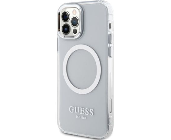 Guess GUHMP12MHTRMS iPhone 12|12 Pro 6.1" |sudraba cietais futrālis Metal Outline Magsafe Neoriģinālie Maciņi