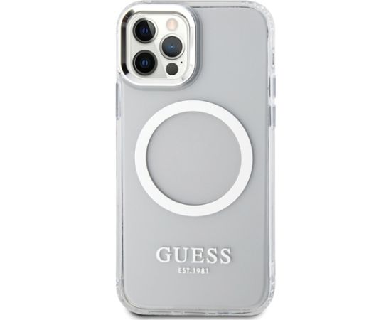 Guess GUHMP12MHTRMS iPhone 12|12 Pro 6.1" |sudraba cietais futrālis Metal Outline Magsafe Neoriģinālie Maciņi
