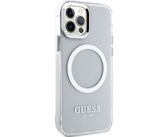 Guess GUHMP12MHTRMS iPhone 12|12 Pro 6.1" |sudraba cietais futrālis Metal Outline Magsafe Neoriģinālie Maciņi