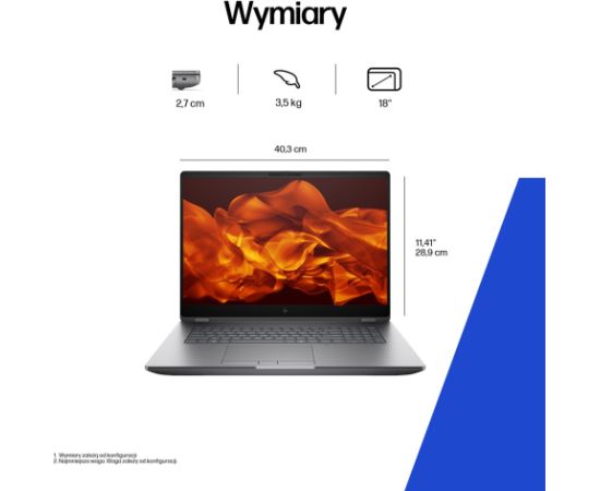 HP ZBook Fury G1i Intel Core Ultra 7 265HX Mobile workstation 45.7 cm (18") WQXGA 32 GB DDR5-SDRAM 1 TB SSD NVIDIA RTX PRO 2000 Blackwell Wi-Fi 7 (802.11be) Windows 11 Pro AI Workstation, AI PC Silver Portatīvie datori