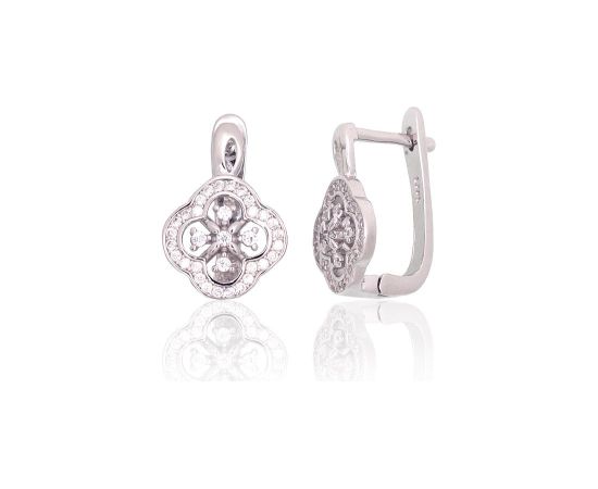 Sudraba auskari ar 'angļu' slēdzēju #2204260(PRh-Gr)_CZ, Sudrabs 925°, rodijs (pārklājums), Cirkoni, 3.6 gr. Ar "angļu" slēdzēju