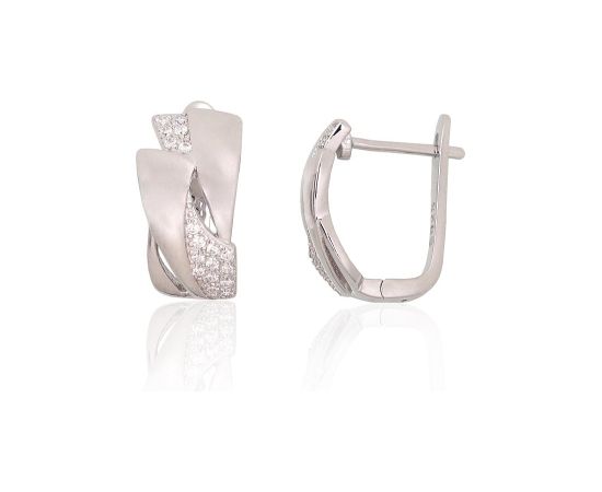 Sudraba auskari ar 'angļu' slēdzēju #2204221(PRh-Gr)_CZ, Sudrabs 925°, rodijs (pārklājums), Cirkoni, 5.1 gr. Ar "angļu" slēdzēju