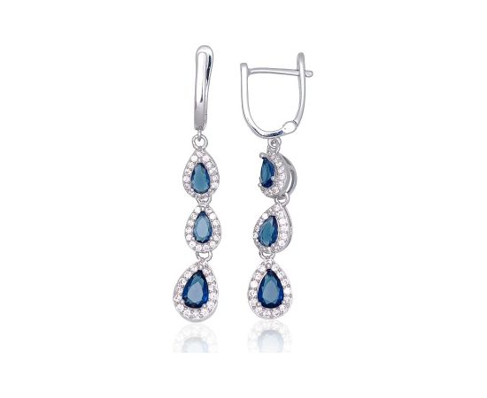 Sudraba auskari ar 'angļu' slēdzēju #2203854(PRh-Gr)_CZ+CZ-DB, Sudrabs 925°, rodijs (pārklājums), Cirkoni, 4.7 gr. Ar "angļu" slēdzēju